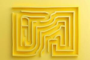 A yellow maze with a white line through it photo