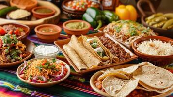 A table with mexican food and drinks photo
