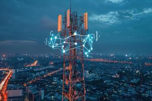 Cell tower with wireless network connection photo