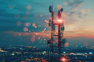 Cell tower with lights and bokeh effect photo