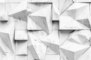 A black and white photo of a wall with many different shapes