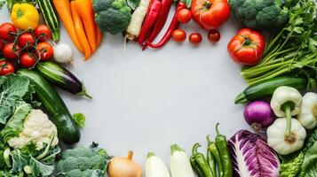 Fresh vegetables arranged in a circle on a white background photo