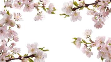 Cherry blossom frame isolated on white background photo