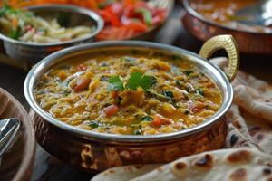 A bowl of food with a spoon and a plate of food photo