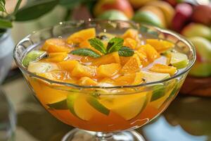 A glass bowl filled with fruit photo