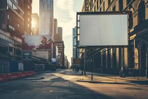 An empty street with a billboard on it photo