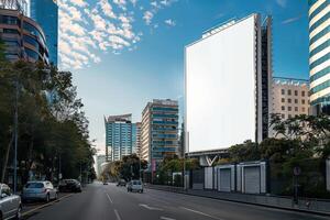 A large billboard on the side of a city street photo