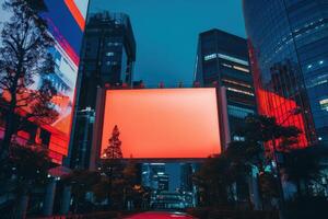 A large billboard in the middle of a city street photo