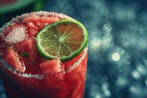 Watermelon margarita with lime and salt photo