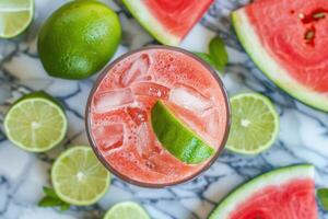 Watermelon margarita with lime and mint photo