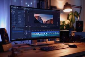 A computer monitor with editing software on it photo