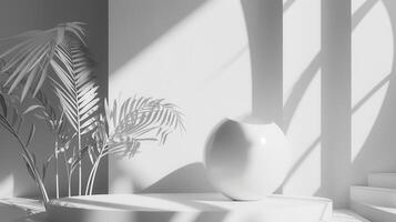 A white egg sitting on a pedestal in front of a window photo