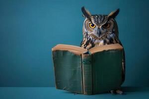 Owl reading book photo