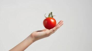 A person holding a tomato in their hand photo