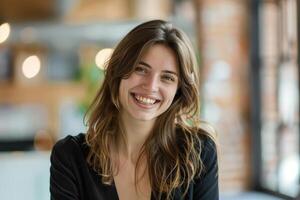 A woman smiling in an office photo