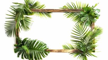 Tropical palm leaves frame on white background photo