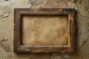 Old frame on the wall with cracked paint photo