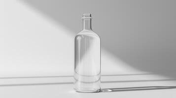 A bottle of alcohol is shown in front of a window photo