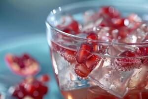 A glass of pomegranate juice with ice cubes photo