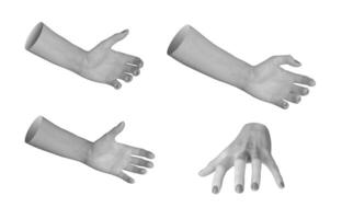 Hand grabbing and holding something, isolated on white background. Female arm with open palm, photo