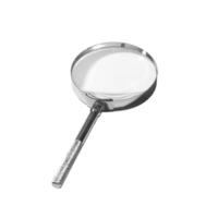 Glass magnifying tool isolated on white background. Optical lens used for search and focus, photo