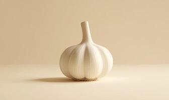 Close-up of a fresh garlic bulb on a neutral background showcasing its texture and shape photo