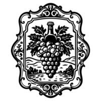 Elegant Wine and Grapes Design with Scenic Vineyard in Ornate Frame vector