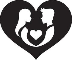A black and white picture of a couple and a heart with the word love on it vector