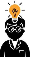Businessman with glowing light bulb instead of head. Lightbulb icon vector