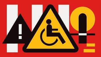 Warning Signage A depiction of clearly marked signs for accessible entrances and facilities using universally recognized symbols and highcontrast colors to aid visibility.. vector