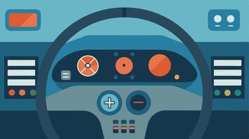 Modified Dashboard Controls A closeup view of a car dashboard with larger accessible buttons and levers for easier operation by drivers with limited dexterity.. vector