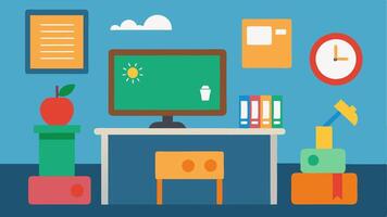 Multisensory Learning An illustration of a classroom with tactile materials and visual aids spread out catering to various learning styles and needs.. vector
