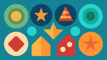 Tactile Game Pieces An array of game pieces with different shapes and textures such as a star circle and triangle all designed to be easily grasped by players of varying abilities. vector