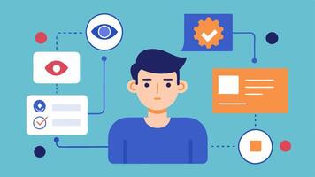Visual Feedback A user navigating a software application with highlighted interactive elements that respond visibly to their eye movements showing direct engagement.. vector