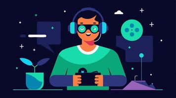 Multisensory Feedback An illustration capturing a gamer enjoying a game with multisensory feedback visual screen effects vibrations on a controller and glow features.. vector