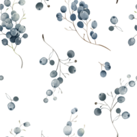 Grape Seamless Pattern with black rowan. Watercolor background Hand-drawn ornament with violet berries. Backdrop with branches for textile design or wrapping paper. png