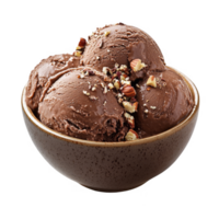 Rich Chocolate Ice Cream with Nuts in a Bowl png