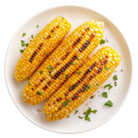 Golden Grilled Corn Cobs on a Plate transparent background png