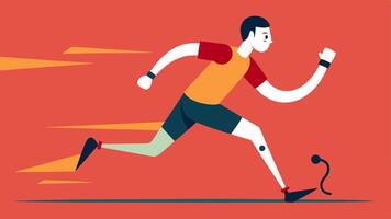 Track Sprinting A sprinter with a bladestyle prosthesis racing down the track bursting with energy as the finish line approaches with crowd excitement in the background.. vector