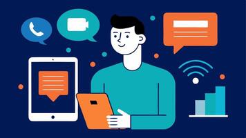 TexttoSpeech Technology A user interacting with a tablet displaying texttospeech software showcasing adaptive technology for communication needs.. vector