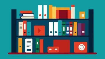 Resource Accessibility A bookshelf filled with various formats of textbooksBraille large print and audio CDshighlighting accessible resources for students.. vector