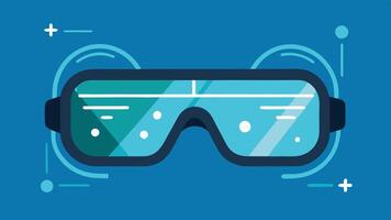 Smart Glasses for Visual Enhancement A pair of glasses with augmented reality features showing text and navigation directions overlaying the real world for better orientation.. vector