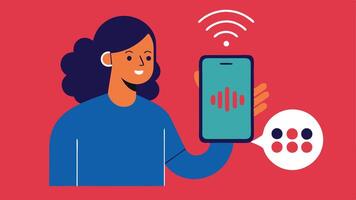 Voice Commands Interface An illustration of a user speaking to their smartphone with sound waves emanating from the device representing voice command functionality for handsfree. vector