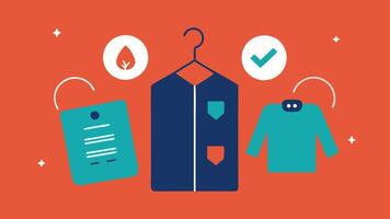 Stylish Inventory Tags Closeup of charming inventory tags on a variety of clothes that highlight specific adaptive features decorated with playful icons for easy understanding.. vector