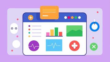 UserFriendly Dashboard A colorful app dashboard featuring simple icons for tracking health metrics like steps medication and appointments designed for easy navigation.. vector