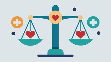 Health Equity Symbol A balanced scale with symbols representing mental health on one side and physical health on the other illustrating the importance of equal attention to both. vector
