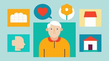 These illustrations can help visually convey the importance of accessibility and clear orientation in memory care facilities for seniors with dementia.. vector