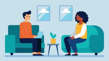 Mental Health Support Services A cozy counseling office with a comfortable seating arrangement where a counselor and a student are engaged in a supportive conversation symbolizing. vector