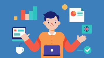Journalist Using Gesture Recognition A journalist with a physical disability reporting while using gesture recognition software to control presentation slides for their story.. vector