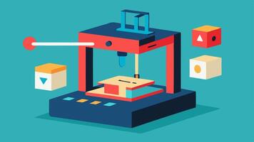 Technology Showcase A 3D printer in action printing a limb with layers visibly building up to show the printing process surrounded by technical specs and designs.. vector